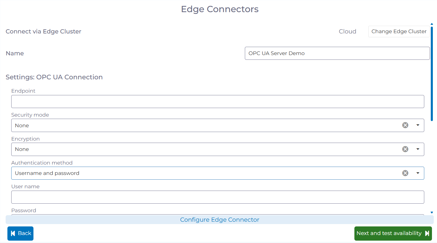 manubes as an OPC UA Client: Configuration of  connection details